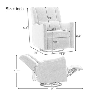 English Elm 29.5'' Wingback Glider Recliner Teddy Fleece Swivel Nursery Chair with Locking Footrest BS701P337844G