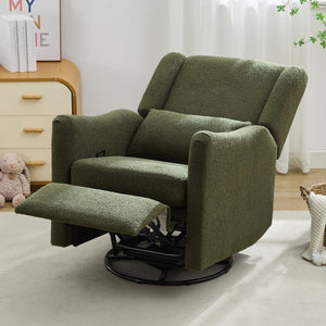English Elm 29.5'' Wingback Glider Recliner Teddy Fleece Swivel Nursery Chair with Locking Footrest BS701P337844G