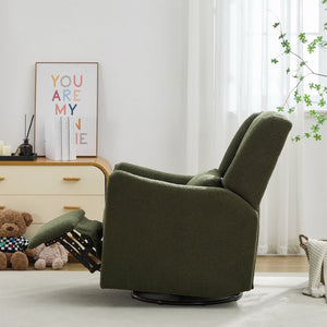 English Elm 29.5'' Wingback Glider Recliner Teddy Fleece Swivel Nursery Chair with Locking Footrest BS701P337844G