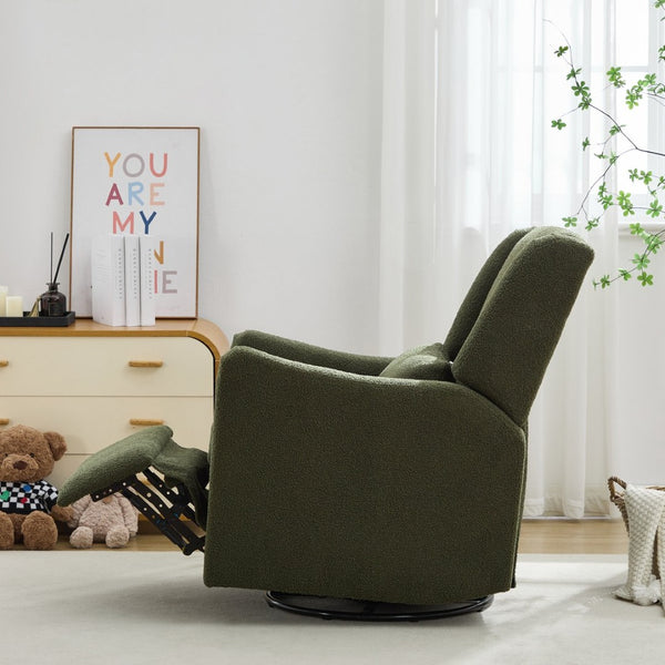 English Elm 29.5'' Wingback Glider Recliner Teddy Fleece Swivel Nursery Chair with Locking Footrest BS701P337844G