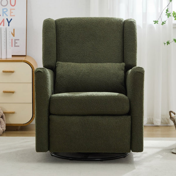 English Elm 29.5'' Wingback Glider Recliner Teddy Fleece Swivel Nursery Chair with Locking Footrest BS701P337844G