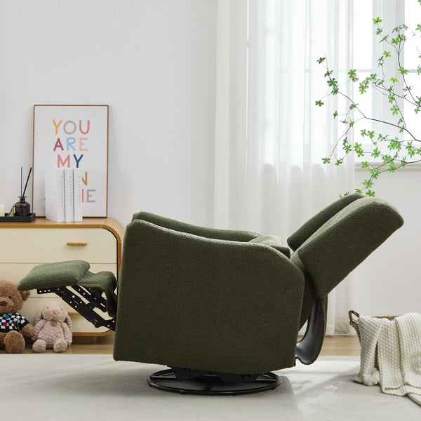 English Elm 29.5'' Wingback Glider Recliner Teddy Fleece Swivel Nursery Chair with Locking Footrest BS701P337844G