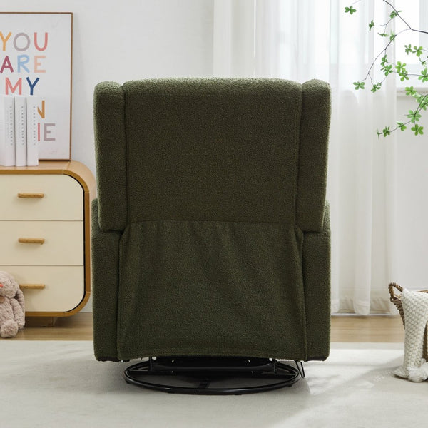 English Elm 29.5'' Wingback Glider Recliner Teddy Fleece Swivel Nursery Chair with Locking Footrest BS701P337844G
