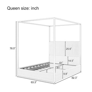 English Elm Modern Gold Iron Canopy Queen Bed Tall Corduroy Upholstered Headboard Four Poster Frame Beige/Gold BS701P353496A