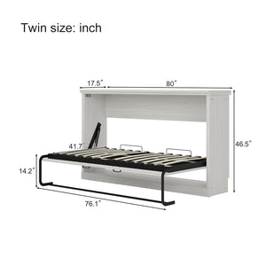 English Elm Twin Horizontal Murphy Bed Rustic White Cabinet with Dual Piston Lift for Guest Rooms BS701P355057K