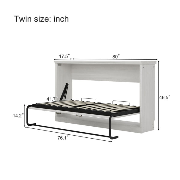 English Elm Twin Horizontal Murphy Bed Rustic White Cabinet with Dual Piston Lift for Guest Rooms BS701P355057K