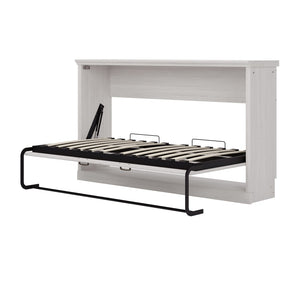 English Elm Twin Horizontal Murphy Bed Rustic White Cabinet with Dual Piston Lift for Guest Rooms BS701P355057K