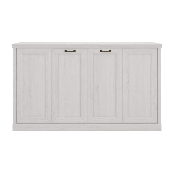 English Elm Twin Horizontal Murphy Bed Rustic White Cabinet with Dual Piston Lift for Guest Rooms BS701P355057K