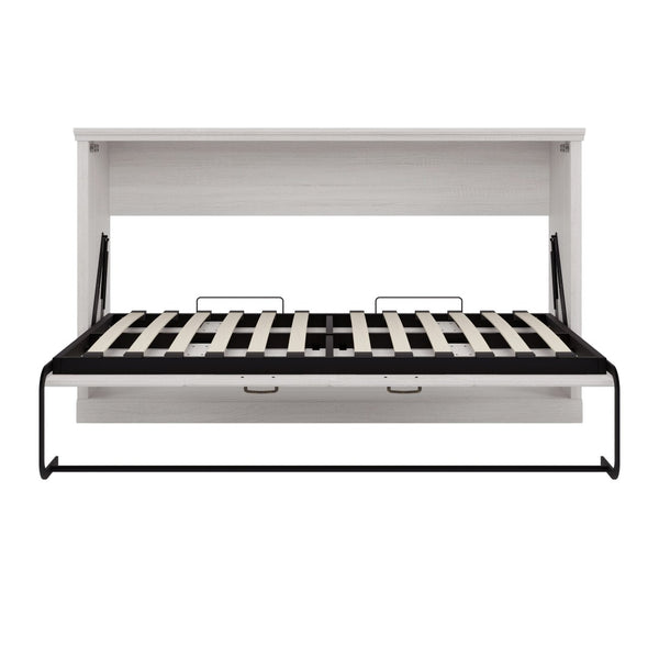 English Elm Twin Horizontal Murphy Bed Rustic White Cabinet with Dual Piston Lift for Guest Rooms BS701P355057K