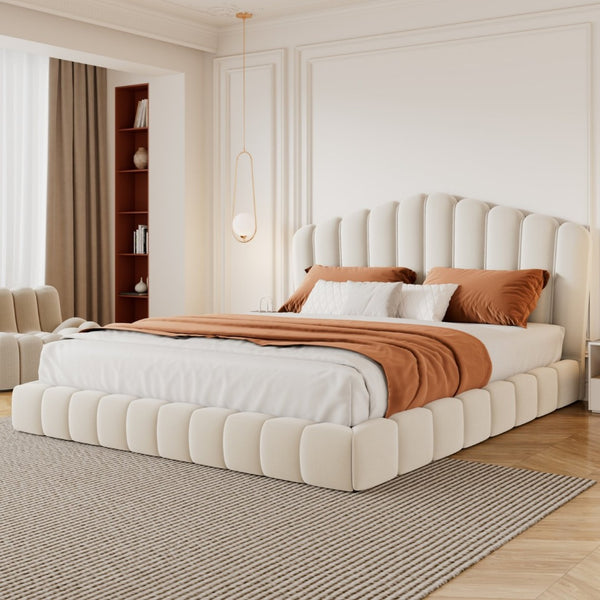 English Elm Velvet Queen Platform Bed Shell Headboard Low Profile Quilted Frame for Bedroom BS701P360713A