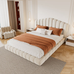 English Elm Velvet Queen Platform Bed Shell Headboard Low Profile Quilted Frame for Bedroom BS701P360713A