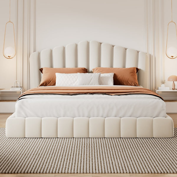 English Elm Velvet Queen Platform Bed Shell Headboard Low Profile Quilted Frame for Bedroom BS701P360713A