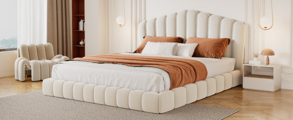 English Elm Velvet Queen Platform Bed Shell Headboard Low Profile Quilted Frame for Bedroom BS701P360713A