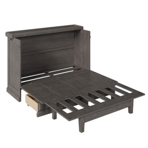 English Elm Farmhouse Pine Murphy Cabinet Bed with Charging Station and Rolling Storage Drawer BS701P362968E