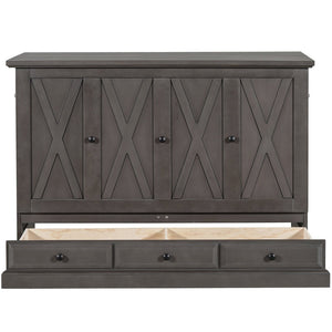 English Elm Farmhouse Pine Murphy Cabinet Bed with Charging Station and Rolling Storage Drawer BS701P362968E