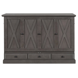 English Elm Farmhouse Pine Murphy Cabinet Bed with Charging Station and Rolling Storage Drawer BS701P362968E