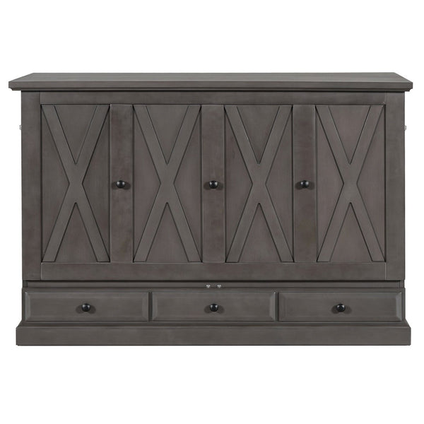 English Elm Farmhouse Pine Murphy Cabinet Bed with Charging Station and Rolling Storage Drawer BS701P362968E