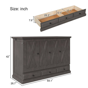 English Elm Farmhouse Pine Murphy Cabinet Bed with Charging Station and Rolling Storage Drawer BS701P362968E