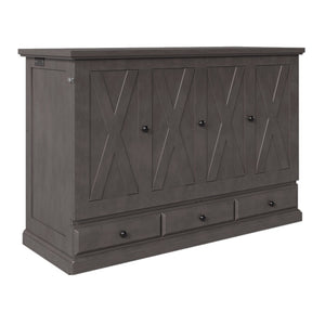 English Elm Farmhouse Pine Murphy Cabinet Bed with Charging Station and Rolling Storage Drawer BS701P362968E