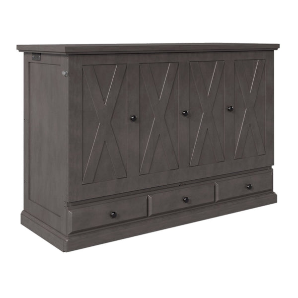 English Elm Farmhouse Pine Murphy Cabinet Bed with Charging Station and Rolling Storage Drawer BS701P362968E
