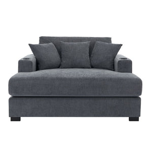 English Elm 55 Inch Oversized Chenille Chaise Lounge with Built-In Charging Ports and Cup Holders BS701P379403B