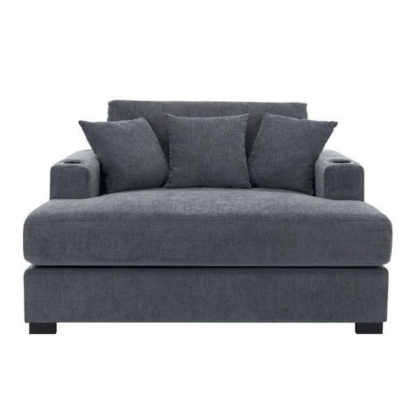 English Elm 55 Inch Oversized Chenille Chaise Lounge with Built-In Charging Ports and Cup Holders BS701P379403B