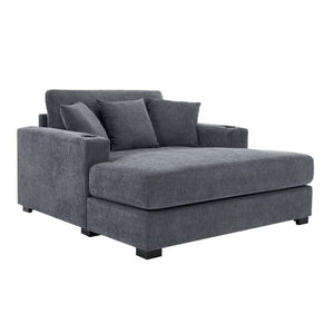 English Elm 55 Inch Oversized Chenille Chaise Lounge with Built-In Charging Ports and Cup Holders BS701P379403B