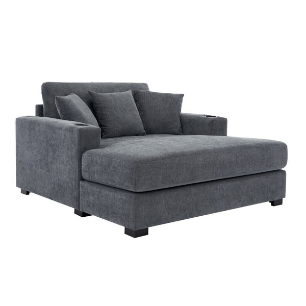 English Elm 55 Inch Oversized Chenille Chaise Lounge with Built-In Charging Ports and Cup Holders BS701P379403B