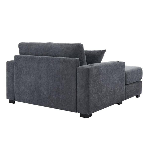 English Elm 55 Inch Oversized Chenille Chaise Lounge with Built-In Charging Ports and Cup Holders BS701P379403B