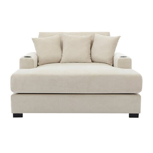 English Elm 55" Modern Chenille Chaise Sofa with Charging Ports Cup Holders and Plush Seat Cream BS701P379403C