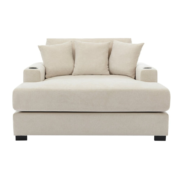 English Elm 55" Modern Chenille Chaise Sofa with Charging Ports Cup Holders and Plush Seat Cream BS701P379403C