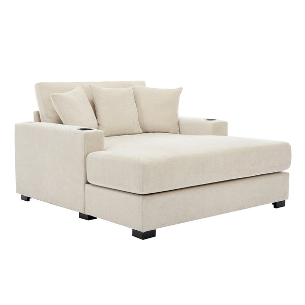 English Elm 55" Modern Chenille Chaise Sofa with Charging Ports Cup Holders and Plush Seat Cream BS701P379403C