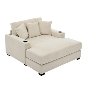 English Elm 55" Modern Chenille Chaise Sofa with Charging Ports Cup Holders and Plush Seat Cream BS701P379403C