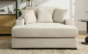 English Elm 55" Modern Chenille Chaise Sofa with Charging Ports Cup Holders and Plush Seat Cream BS701P379403C