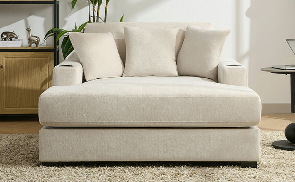 English Elm 55" Modern Chenille Chaise Sofa with Charging Ports Cup Holders and Plush Seat Cream BS701P379403C