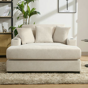 English Elm 55" Modern Chenille Chaise Sofa with Charging Ports Cup Holders and Plush Seat Cream BS701P379403C