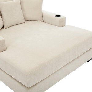 English Elm 55" Modern Chenille Chaise Sofa with Charging Ports Cup Holders and Plush Seat Cream BS701P379403C