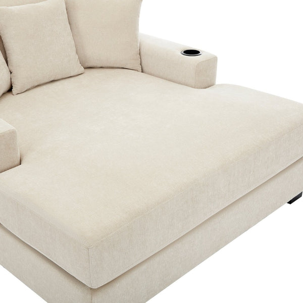 English Elm 55" Modern Chenille Chaise Sofa with Charging Ports Cup Holders and Plush Seat Cream BS701P379403C