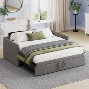 English Elm Twin Velvet Daybed with Pop up Trundle Expands to King for Guest Rooms and Studios Gray BS701P380137G