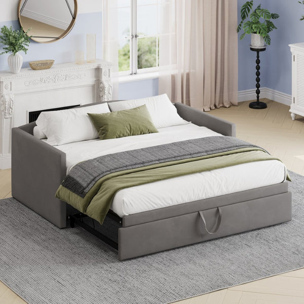 English Elm Twin Velvet Daybed with Pop up Trundle Expands to King for Guest Rooms and Studios Gray BS701P380137G