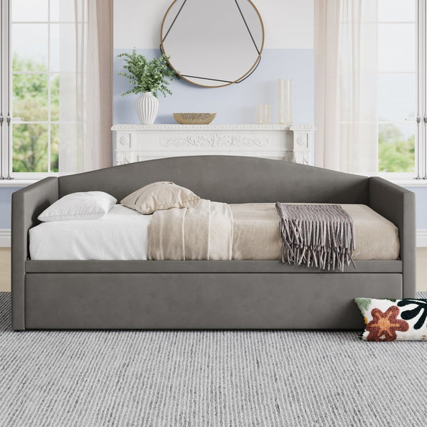 English Elm Twin Velvet Daybed with Pop up Trundle Expands to King for Guest Rooms and Studios Gray BS701P380137G