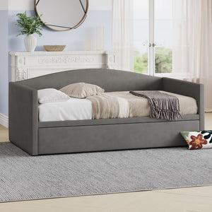 English Elm Twin Velvet Daybed with Pop up Trundle Expands to King for Guest Rooms and Studios Gray BS701P380137G