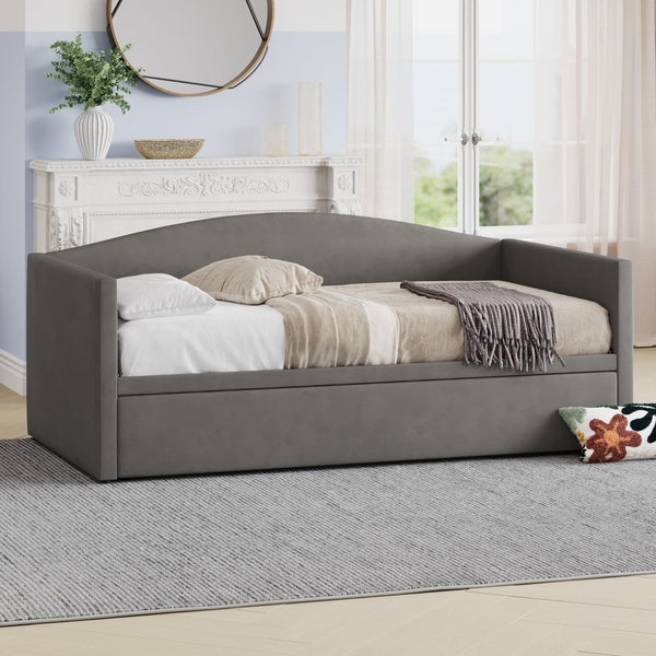 English Elm Twin Velvet Daybed with Pop up Trundle Expands to King for Guest Rooms and Studios Gray BS701P380137G