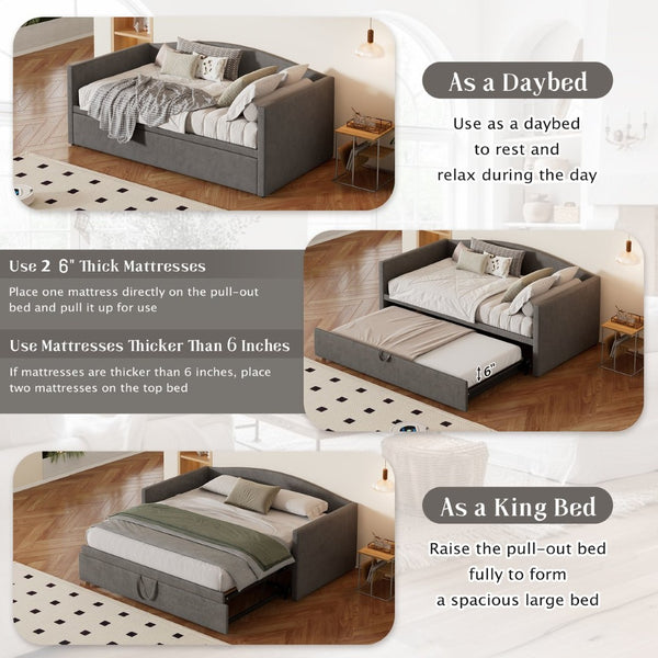 English Elm Twin Velvet Daybed with Pop up Trundle Expands to King for Guest Rooms and Studios Gray BS701P380137G
