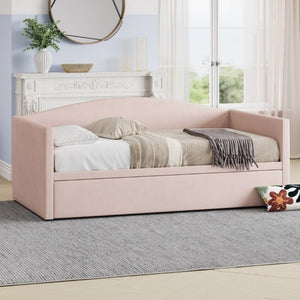 English Elm Twin Velvet Upholstered Daybed with Pop up Trundle Sofa Bed for Guest Rooms Pink BS701P380137I