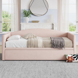 English Elm Twin Velvet Upholstered Daybed with Pop up Trundle Sofa Bed for Guest Rooms Pink BS701P380137I