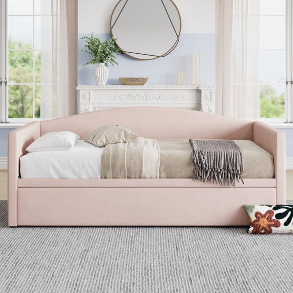 English Elm Twin Velvet Upholstered Daybed with Pop up Trundle Sofa Bed for Guest Rooms Pink BS701P380137I