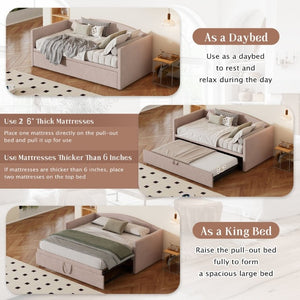 English Elm Twin Velvet Upholstered Daybed with Pop up Trundle Sofa Bed for Guest Rooms Pink BS701P380137I