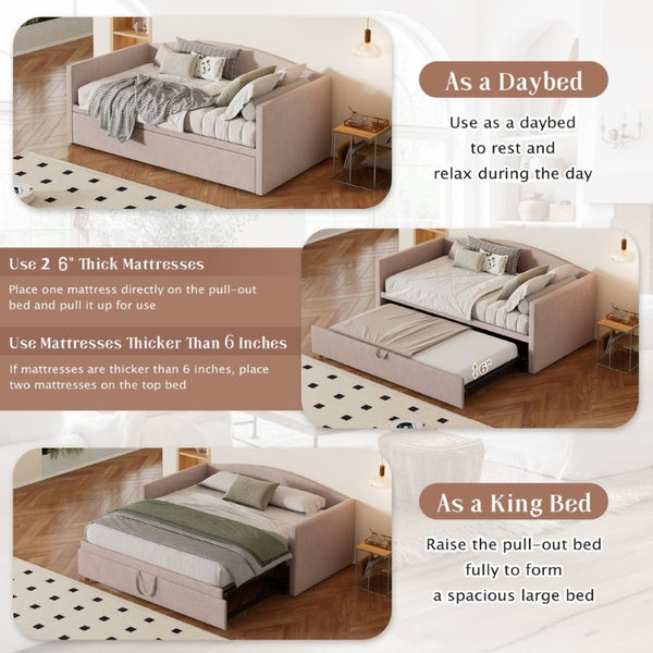 English Elm Twin Velvet Upholstered Daybed with Pop up Trundle Sofa Bed for Guest Rooms Pink BS701P380137I