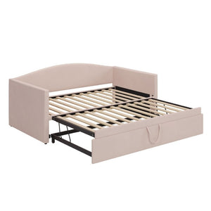 English Elm Twin Velvet Upholstered Daybed with Pop up Trundle Sofa Bed for Guest Rooms Pink BS701P380137I